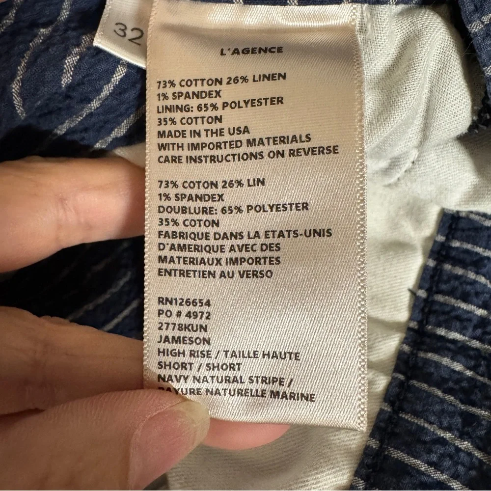 L’Agence Jameson‎ Striped High Rise Shorts 32 Navy Natural Stripe Linen Blend - Picture 6 of 9